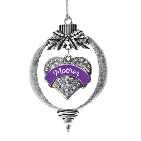 Silver Purple Mother Pave Heart Charm Holiday Ornament