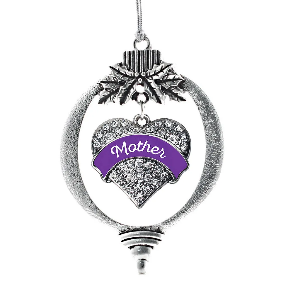 Silver Purple Mother Pave Heart Charm Holiday Ornament