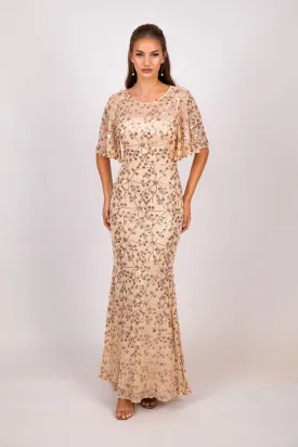 Simona Pattern Sequin Gown - Champagne
