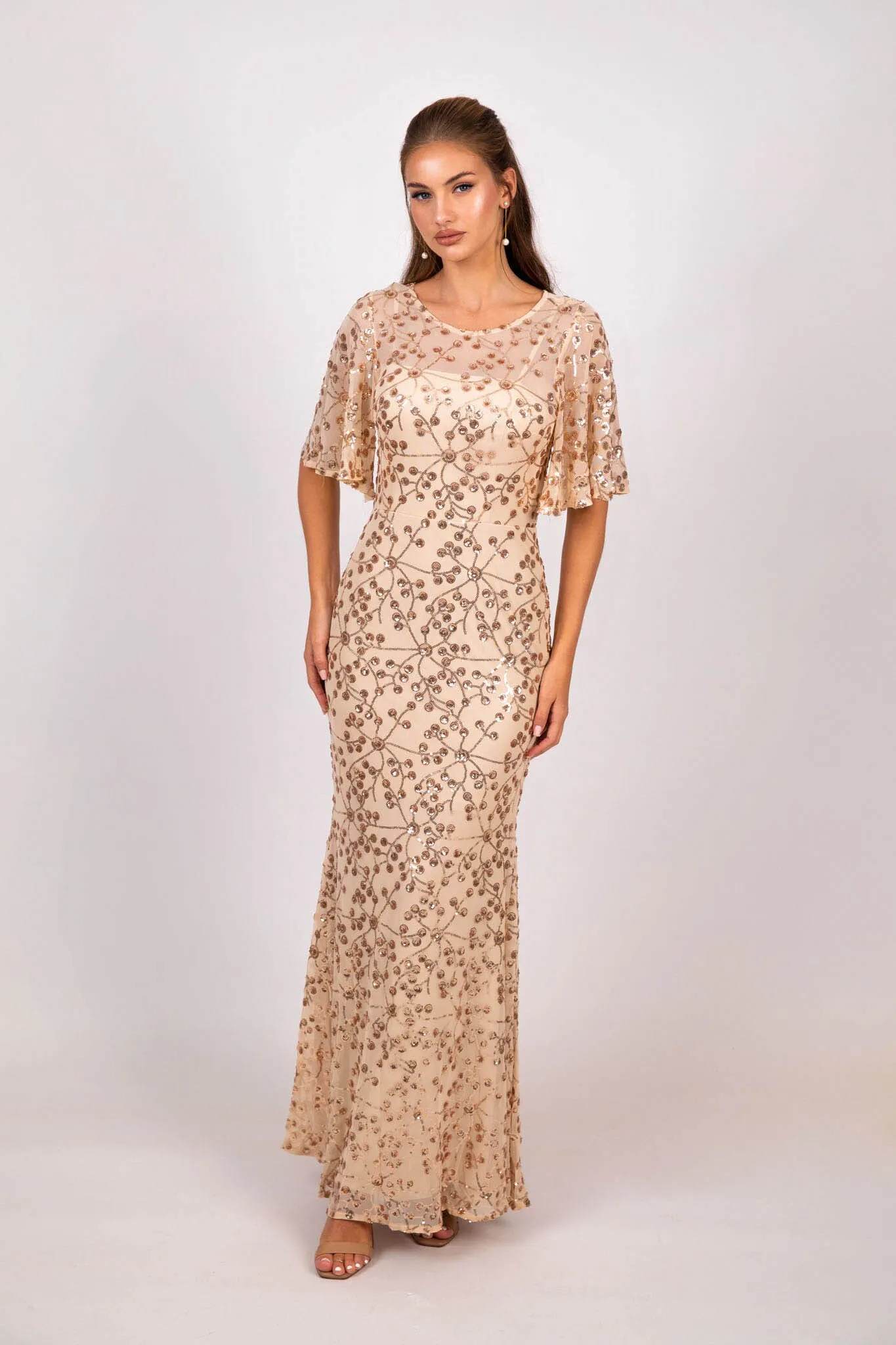 Simona Pattern Sequin Gown - Champagne