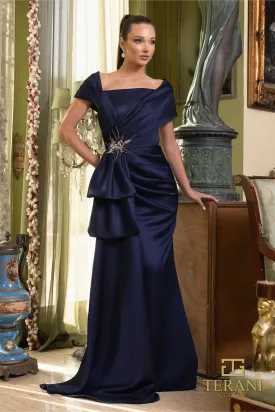 Terani - 242M3338 - Matte Satin Asymmetric Column Gown