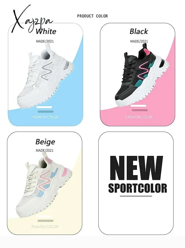 Xajzpa - Women Chunky Sneakers White Vulcanize Shoes Plus Size 35-43 Female Platform Running Sneakers Ladies Black Casual Shoes